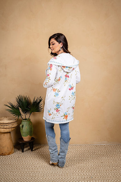 White Embroidery Hoodie Cardigan
