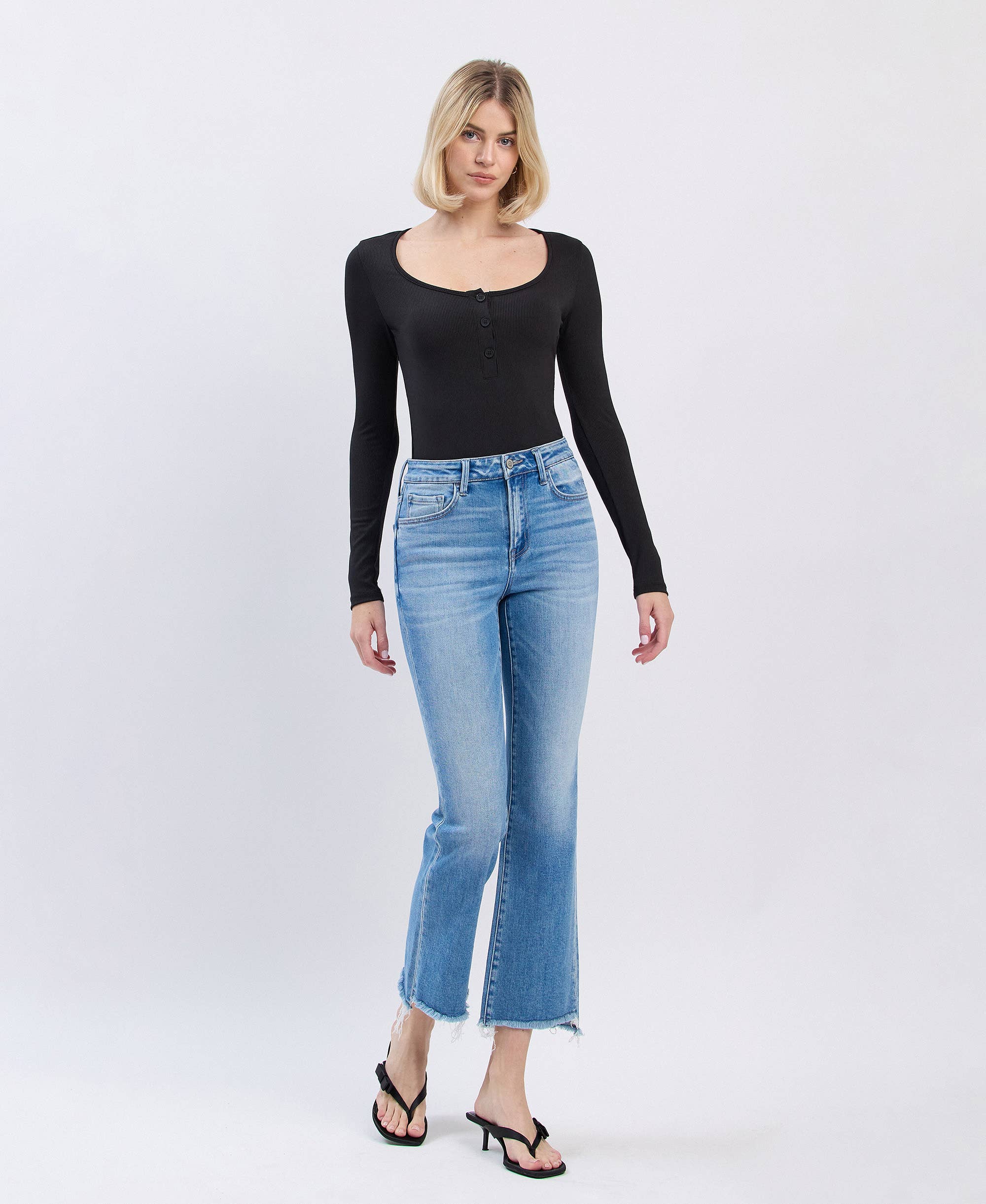 Slant Raw Edge Kick Flare Jean