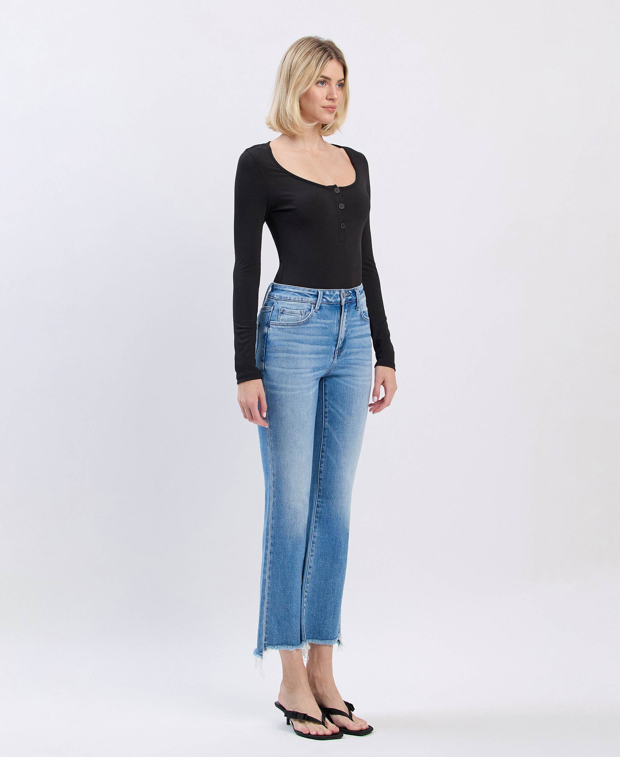 Slant Raw Edge Kick Flare Jean