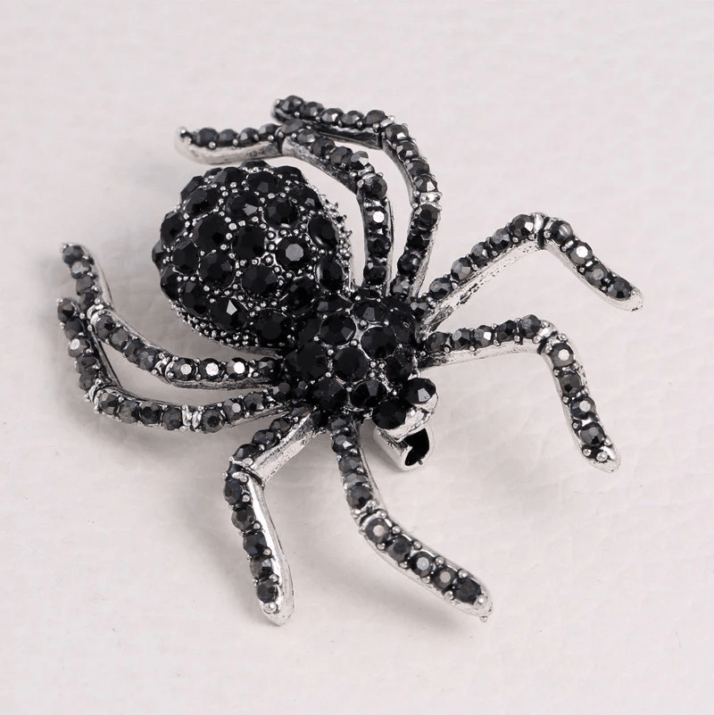 Black Spider Rhinestone Brooch Pin - Vintage Vault Boutique