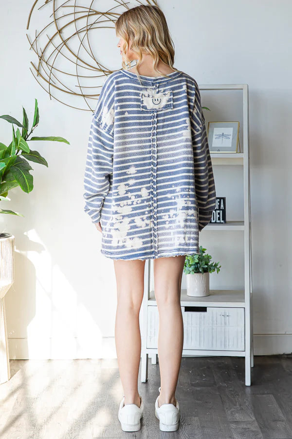 Faded Washed Stripe Top And Shorts