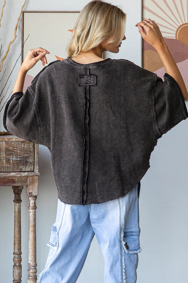 Drop Shoulder Relaxed Crop Top - Black