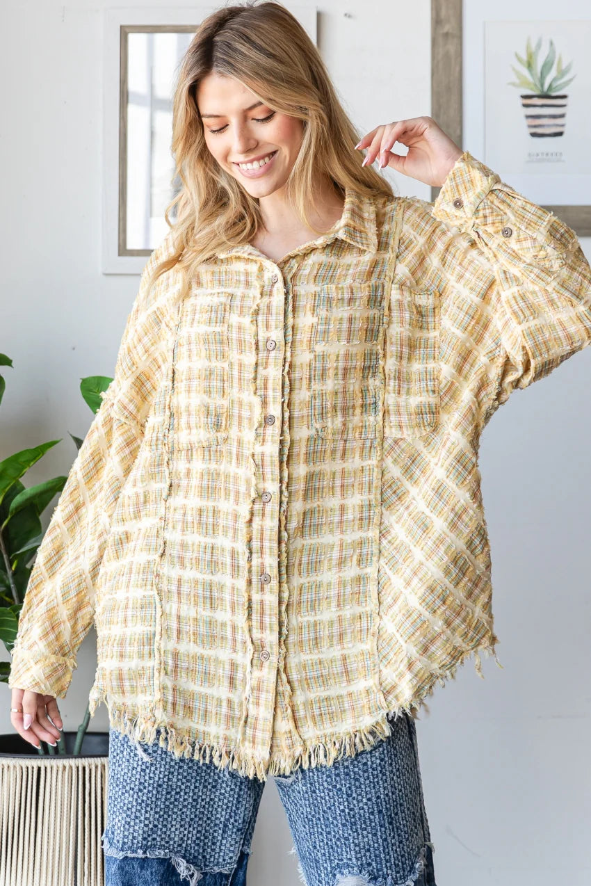 Light Honey Washed Plaid Button Down Top