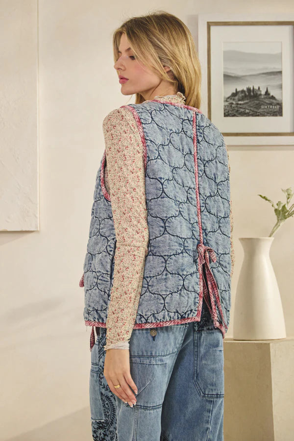 Washed Tie Quilted Vest