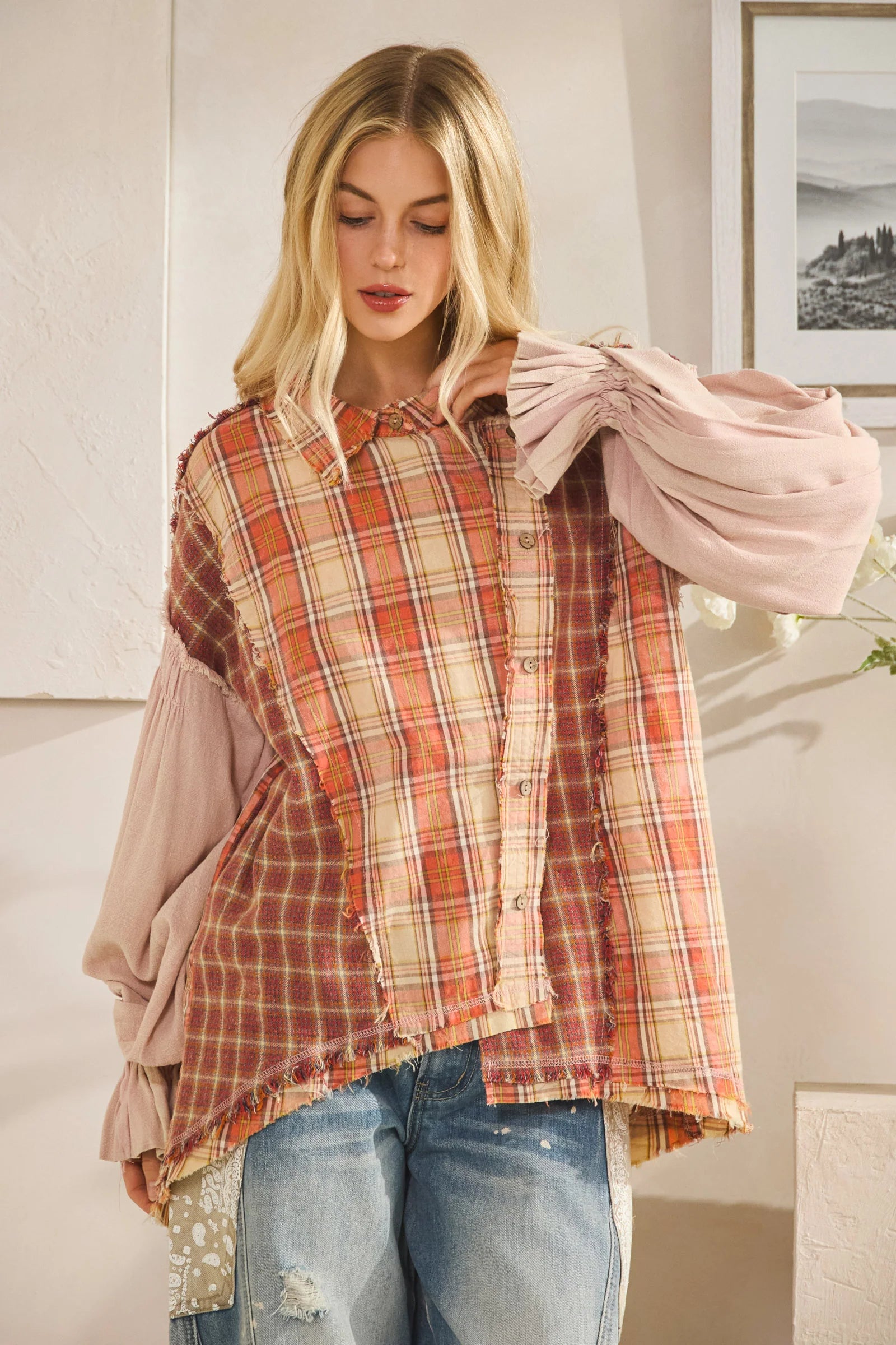 Mauve Asymmetric Button Down Shirt