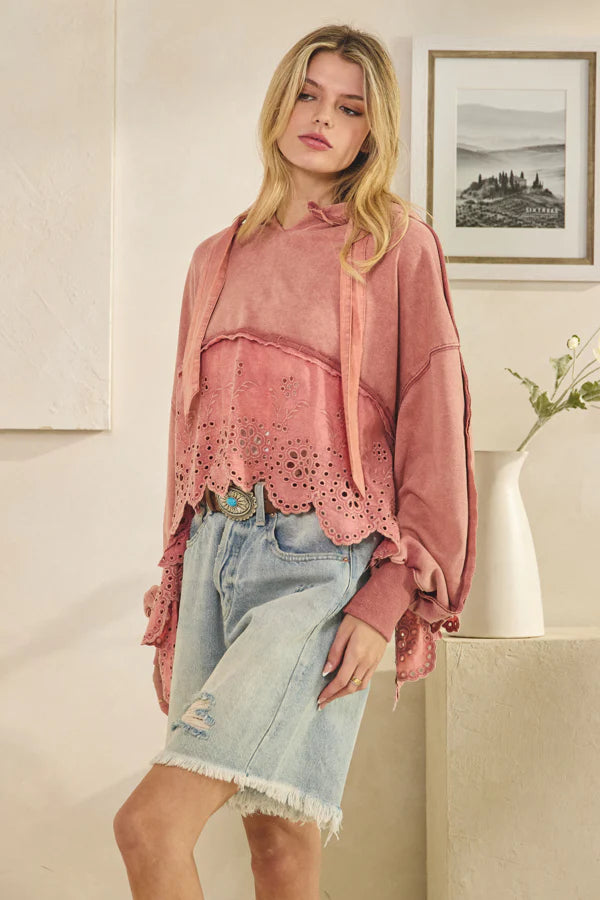 Terry Eyelet Mix Sweatshirt XS