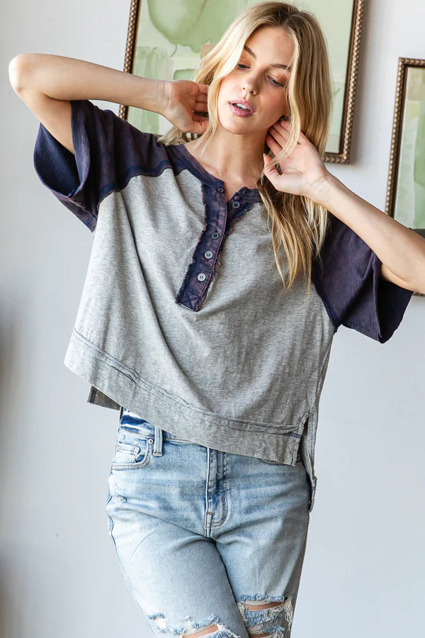 Henley Neck Short Sleeve Top