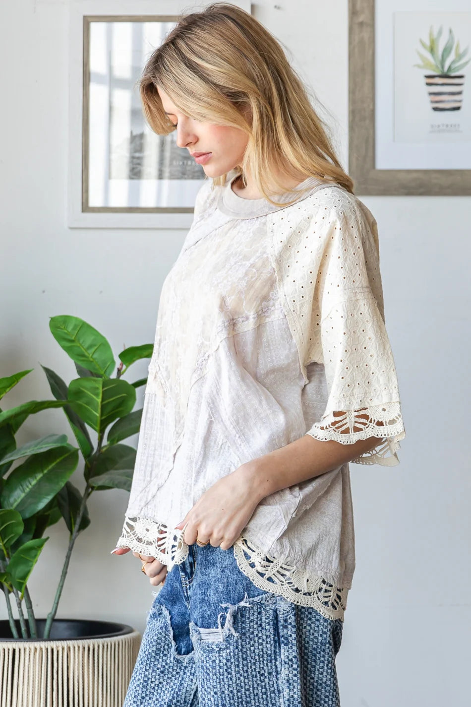 Washed Mix Fabric Top