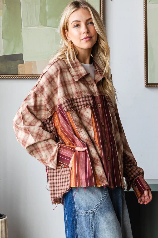Plaid Striped Mixed Shirt - Vintage Vault Boutique