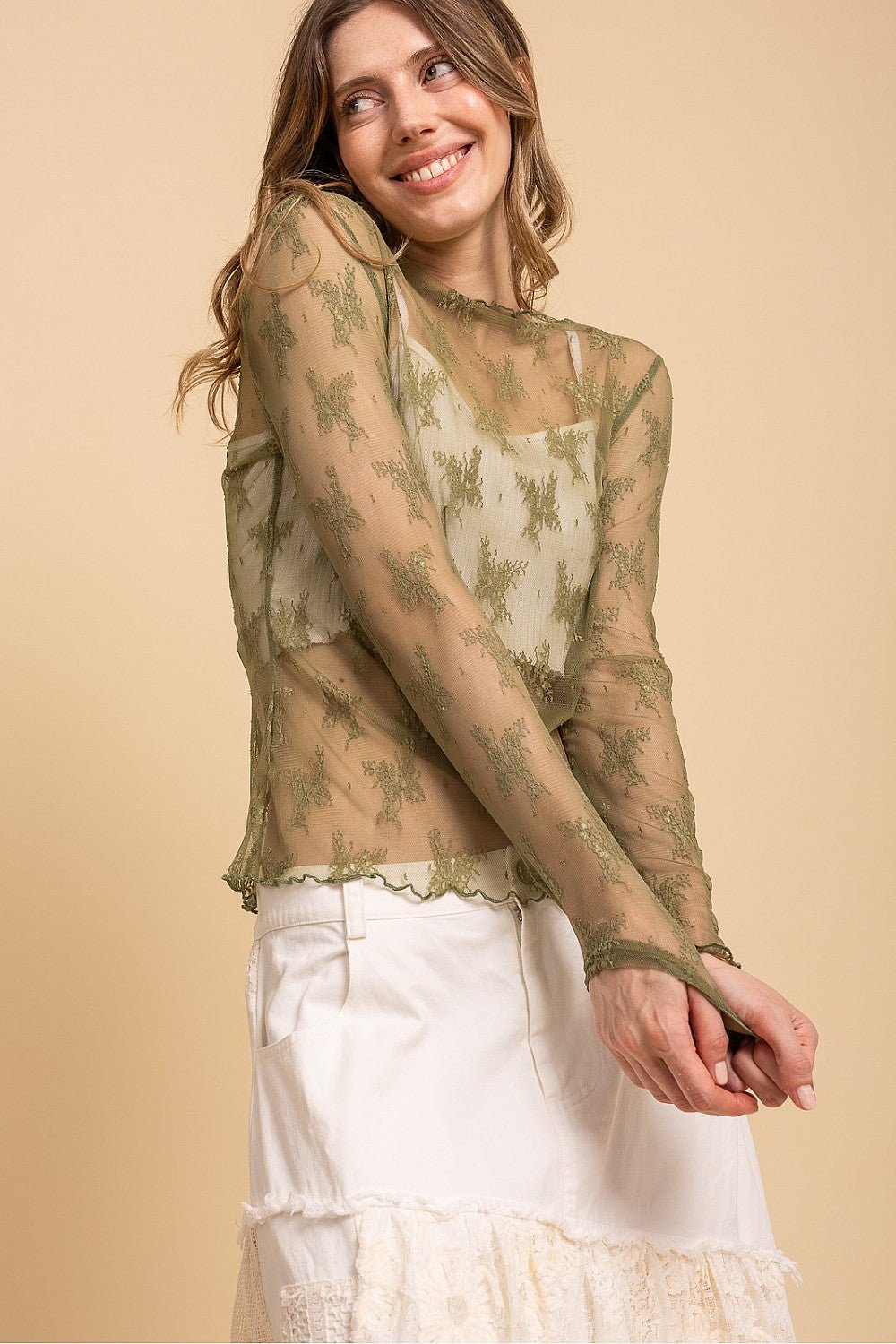 Embroidery Long Sleeve Mesh Top - Vintage Vault Boutique