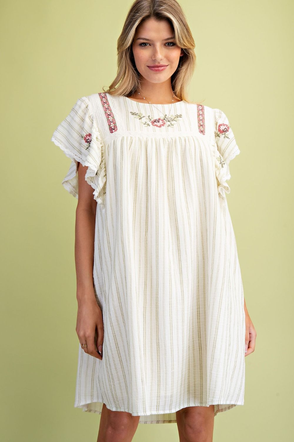 Cross Stitch Striped Cotton Dress - Vintage Vault Boutique