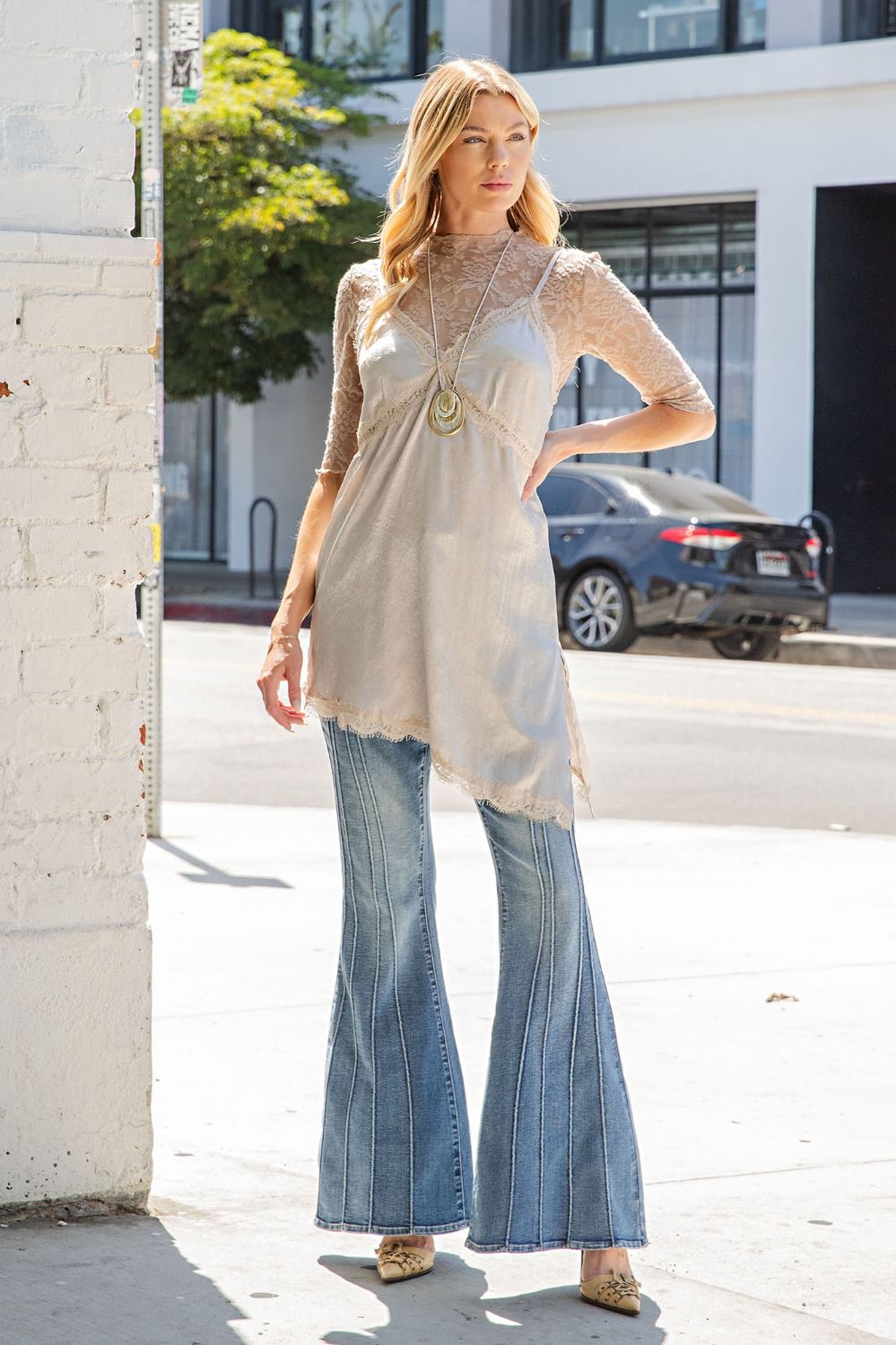 Champagne Lace Hem Slip Tunic