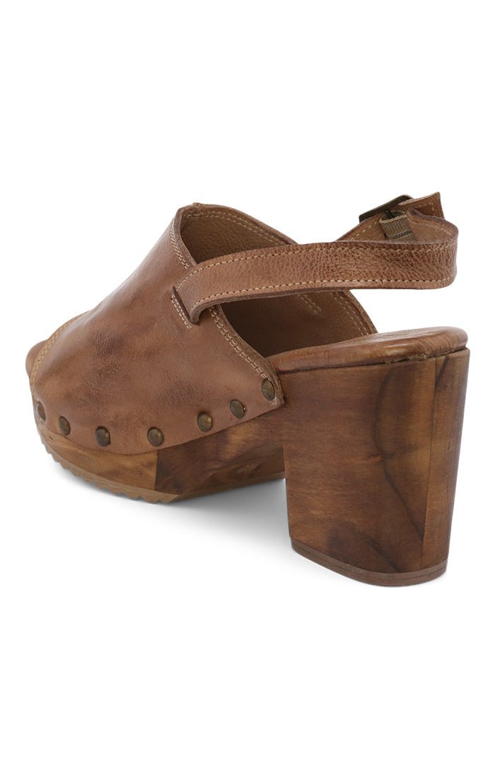 marie- Wood Clog Sandal -Tan - Vintage Vault Boutique