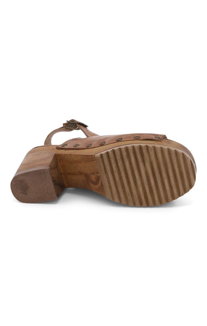 marie- Wood Clog Sandal -Tan - Vintage Vault Boutique