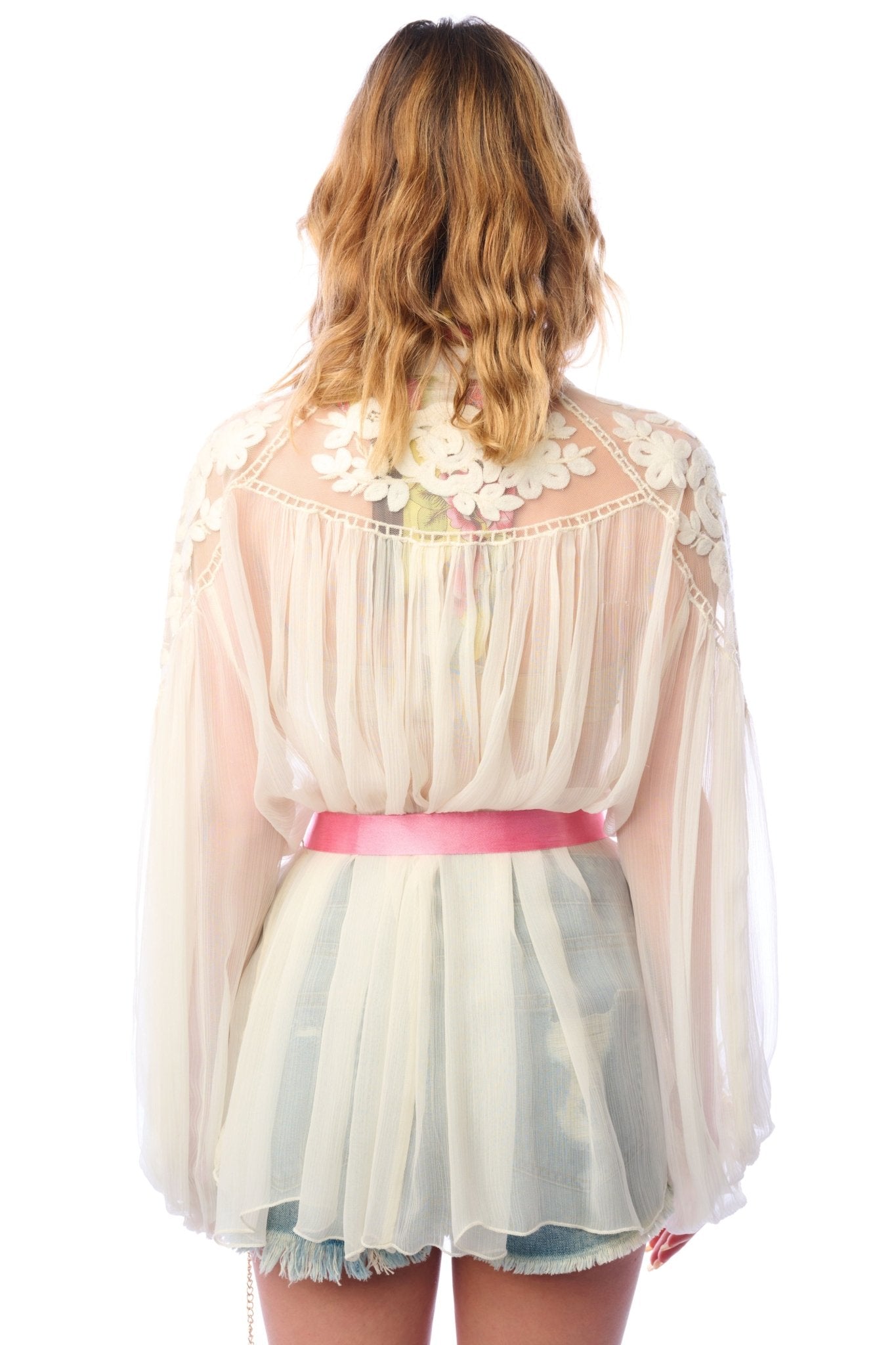 Amora Chiffon Embroidery Shirt - Vintage Vault Boutique