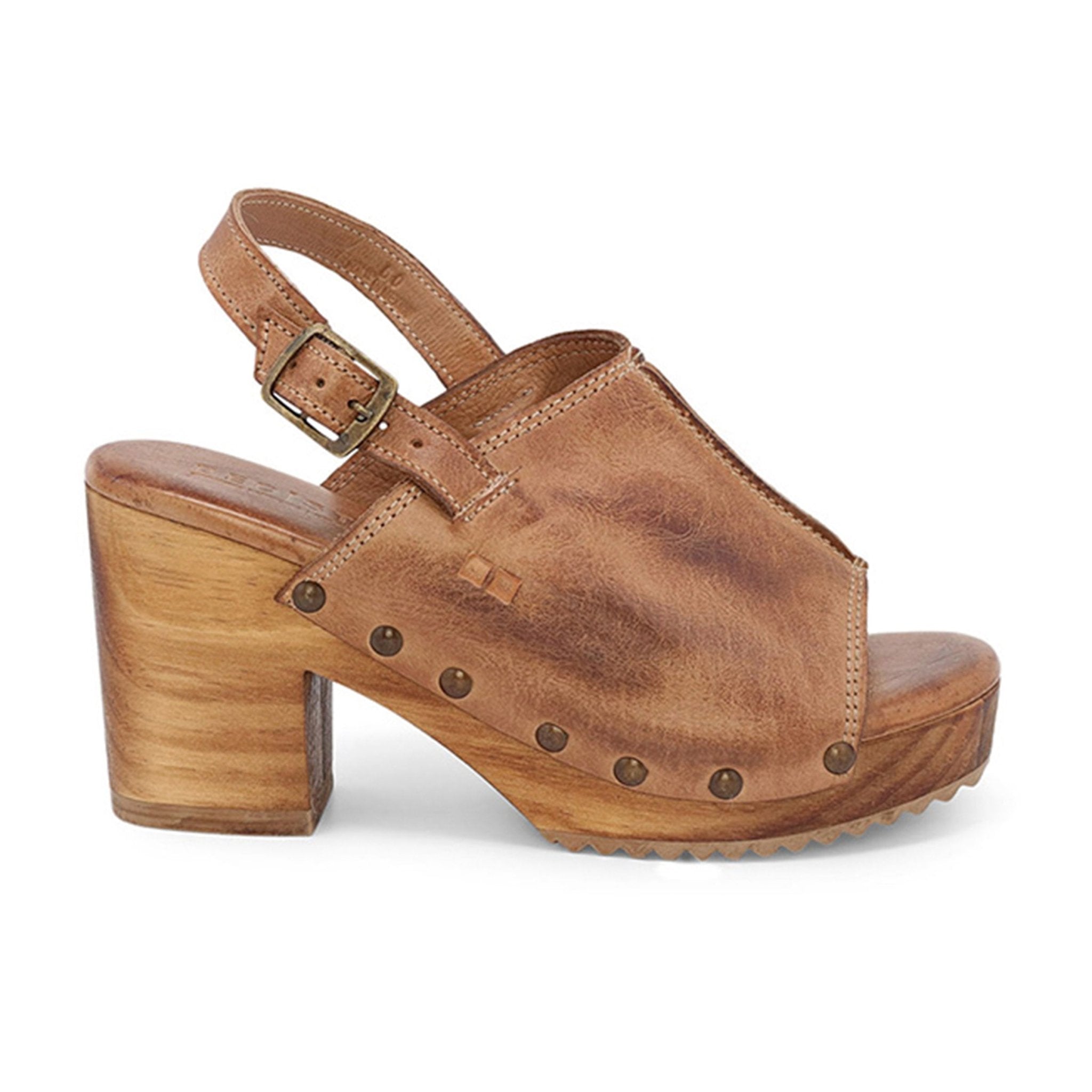 marie- Wood Clog Sandal -Tan - Vintage Vault Boutique