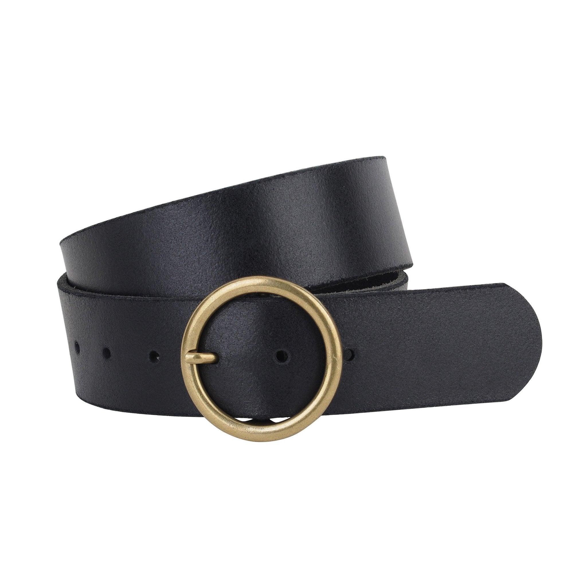 Wide Basic Brass Ring Leather Belt - Vintage Vault Boutique