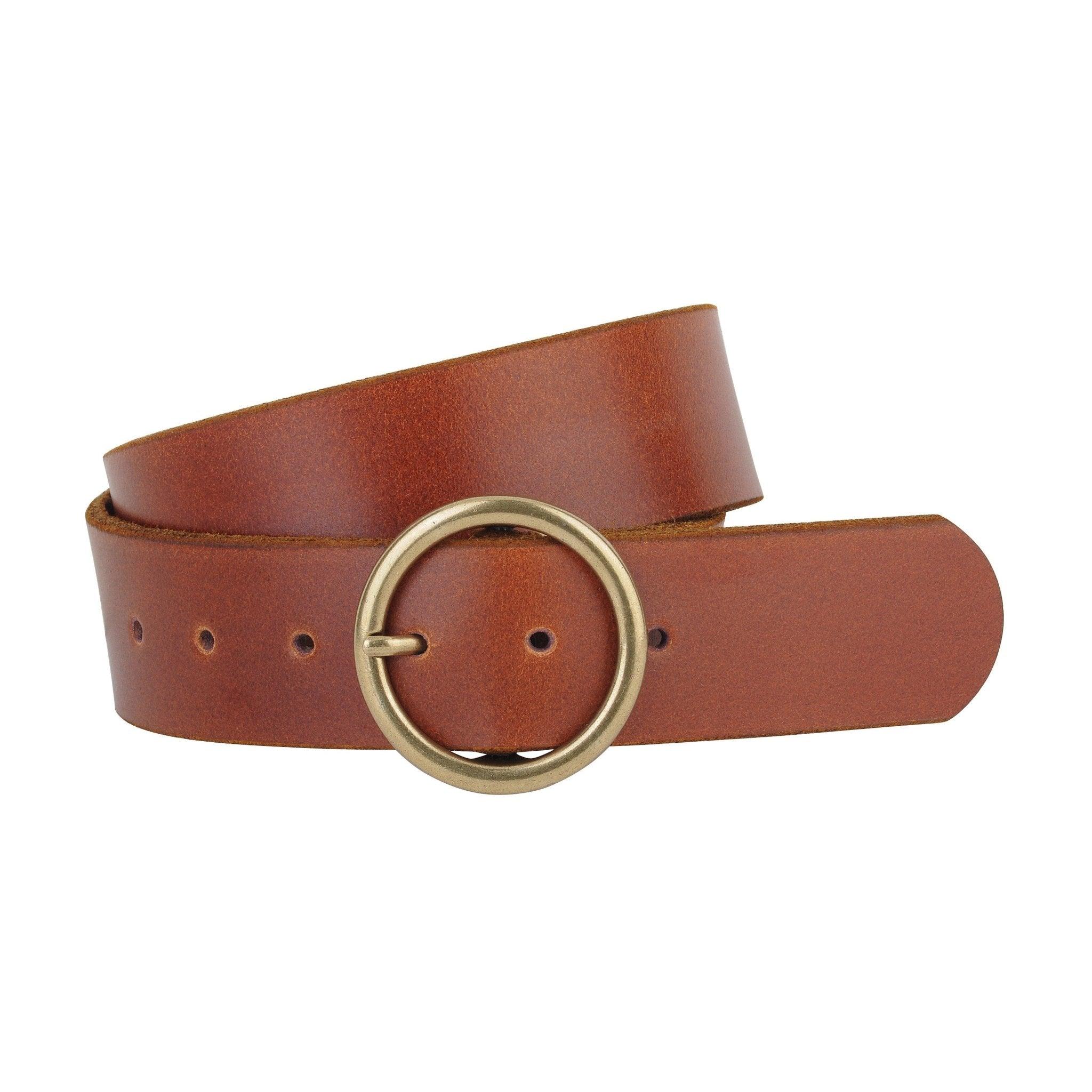 Wide Basic Brass Ring Leather Belt - Vintage Vault Boutique