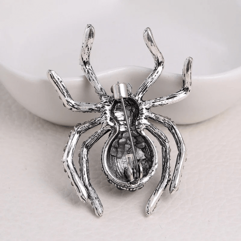 White Spider Rhinestone Brooch Pin - Vintage Vault Boutique