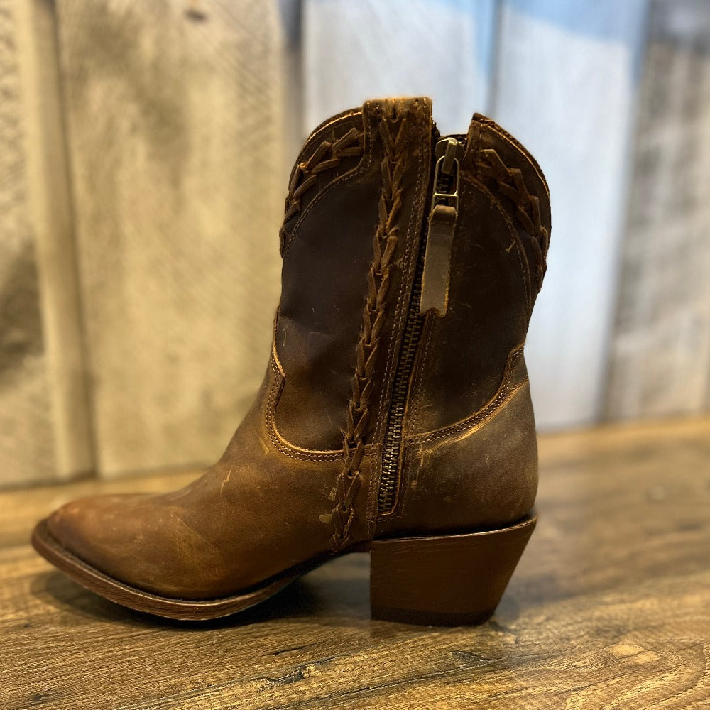 zipper on side view of leather boot