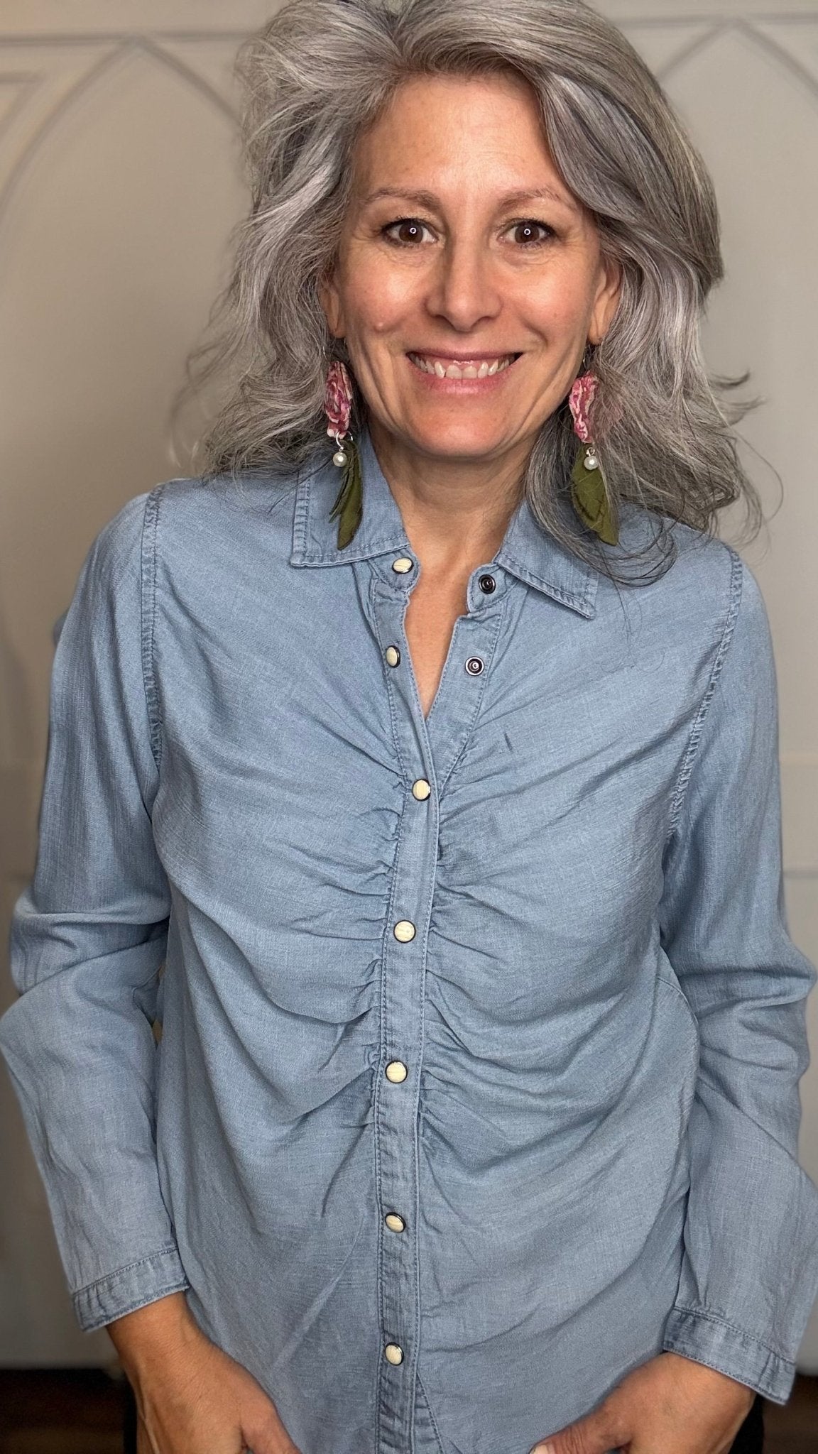 Tencel Denim Ruched Shirt - Vintage Vault Boutique