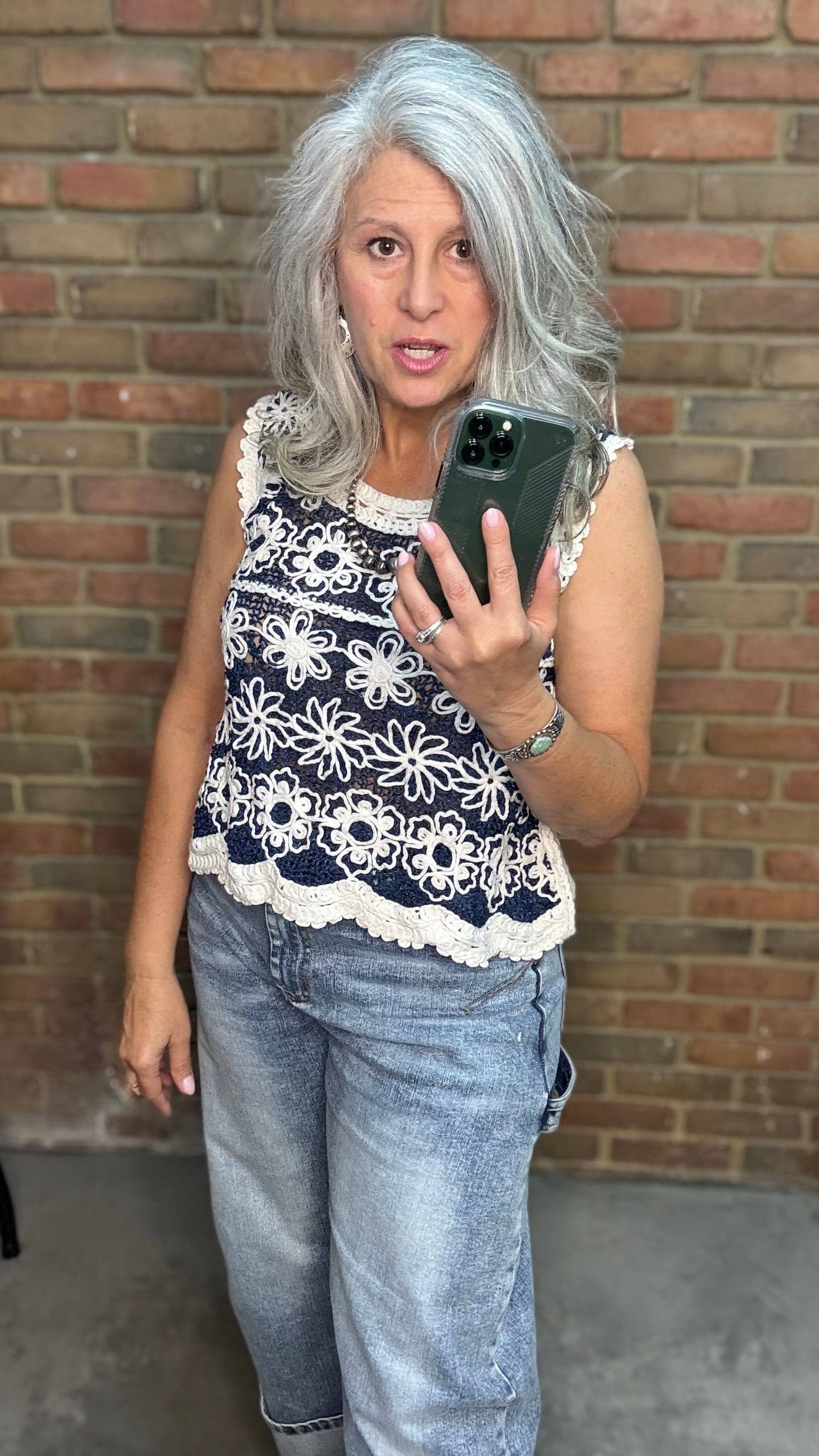 Natural/Denim Crochet Tank