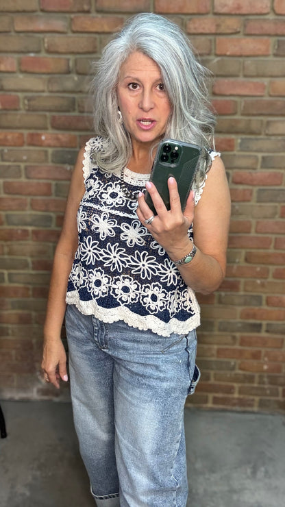 Natural/Denim Crochet Tank
