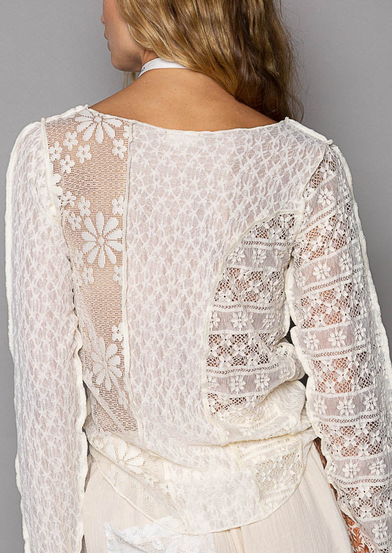 Natural Mixed Lace Layering Top 