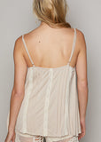 Lace and Pin Tuck Tank Oatmeal  #096