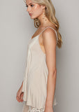 Lace and Pin Tuck Tank Oatmeal  #096