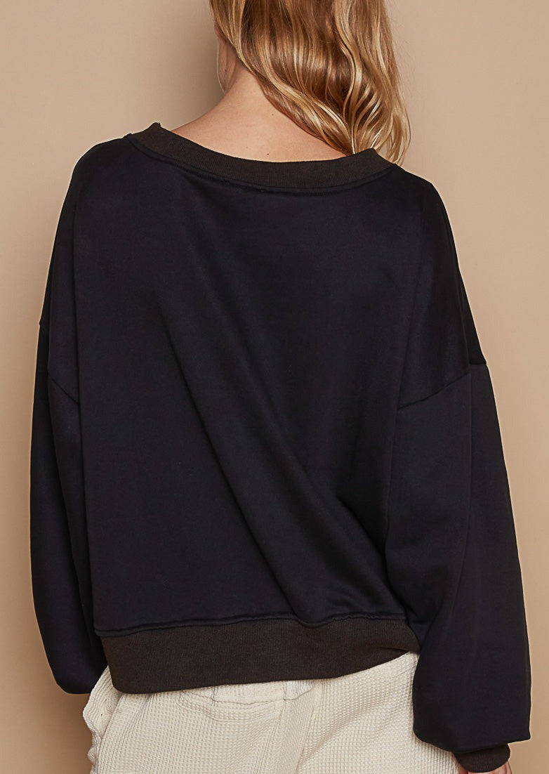 Black Two-Way V-Neck Sweatshirt 