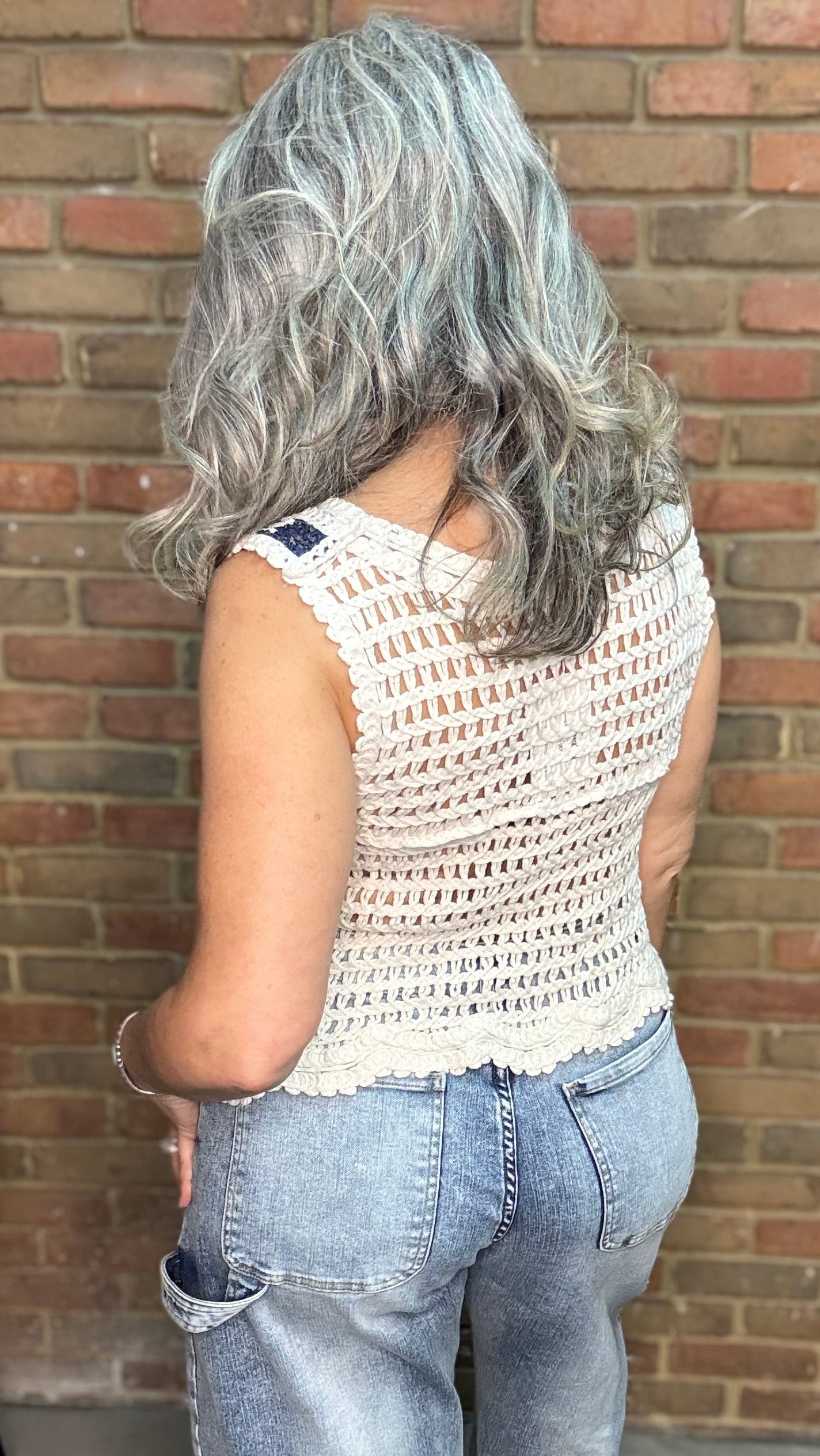 Natural/Denim Crochet Tank