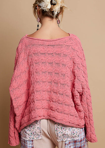 Pink Twist Cable Chenille Sweater 