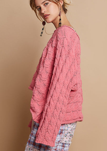 Pink Twist Cable Chenille Sweater 