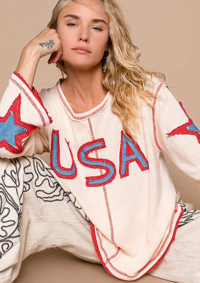 USA Patch Detail Sweatshirt - Powder Almond 