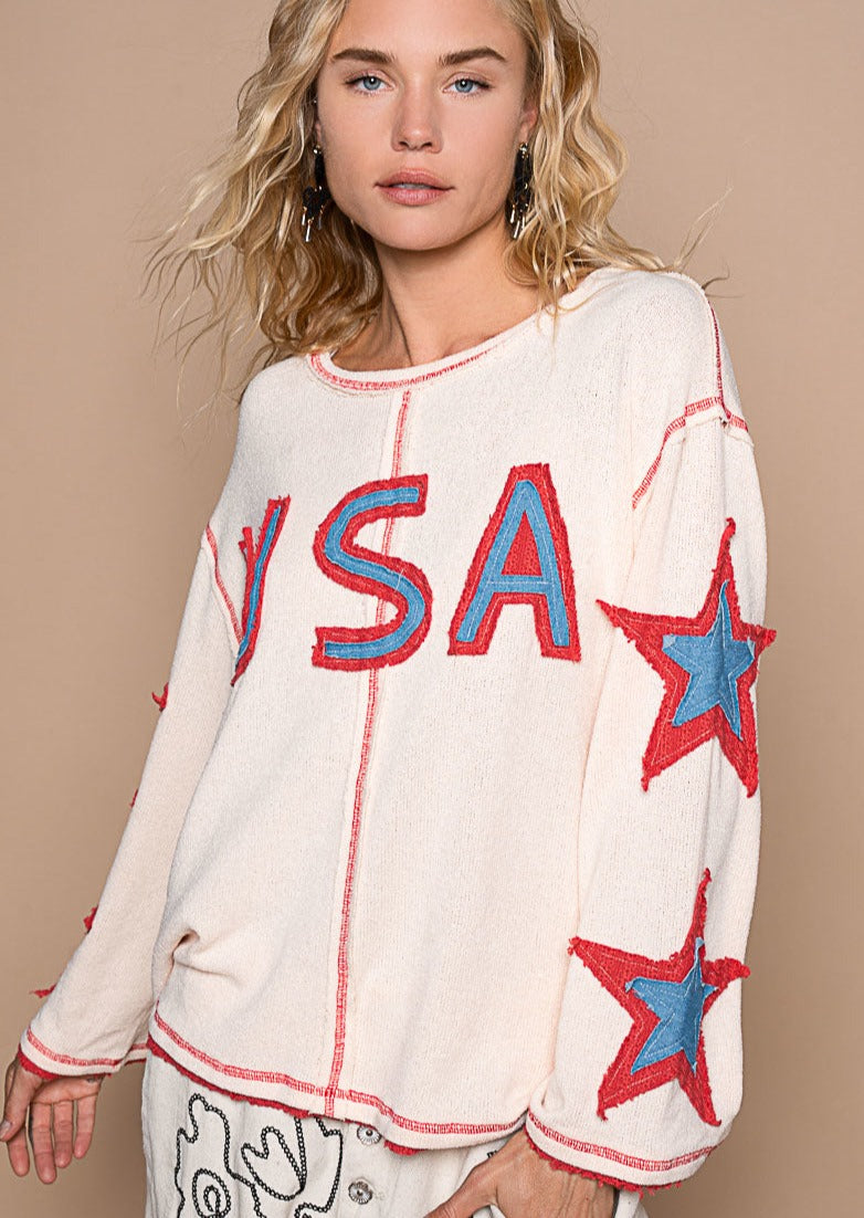 USA Patch Detail Sweatshirt - Powder Almond 