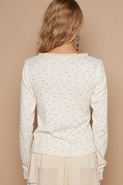 Cream Floral Knit Top