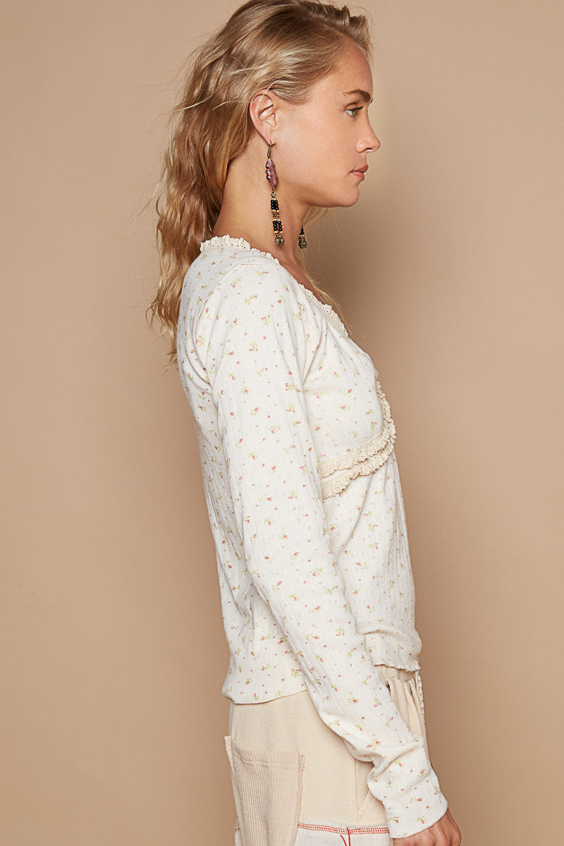 Cream Floral Knit Top