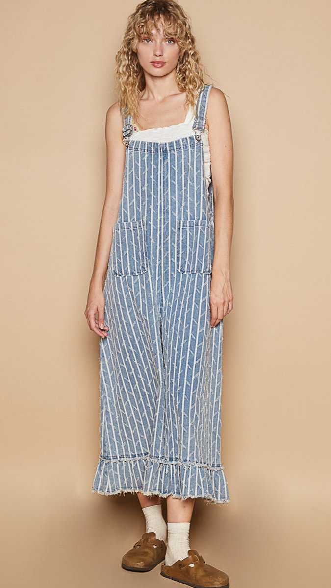 Textured Denim Overalls 