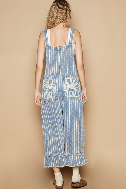 Textured Denim Overalls 