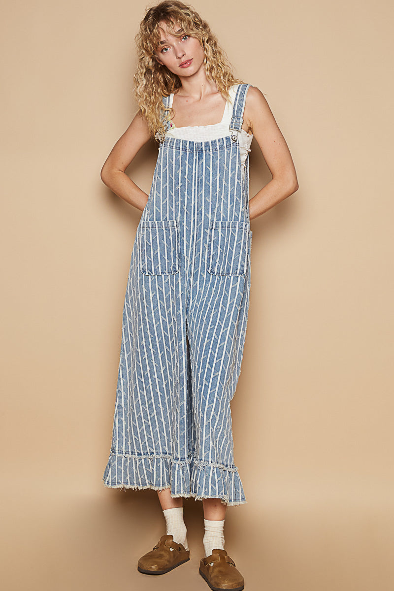 Textured Denim Overalls 