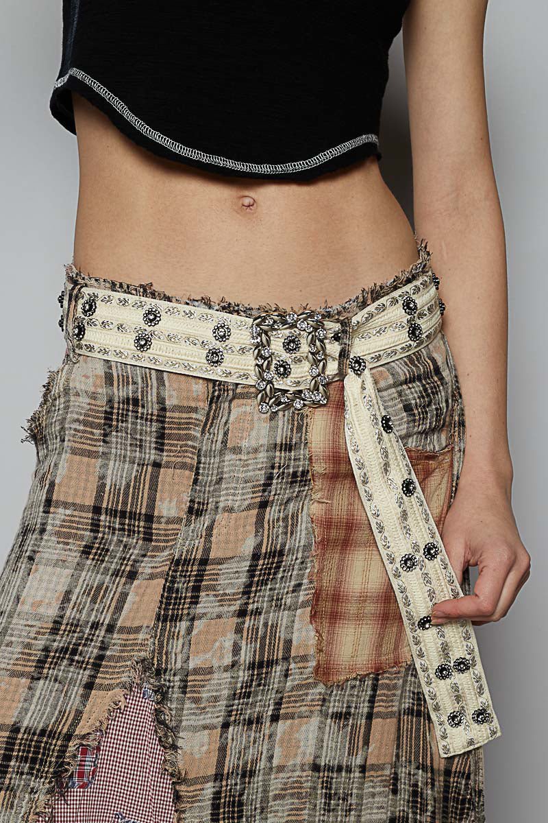 Silver Buckle Embellished Studded Belt - Vintage Vault Boutique