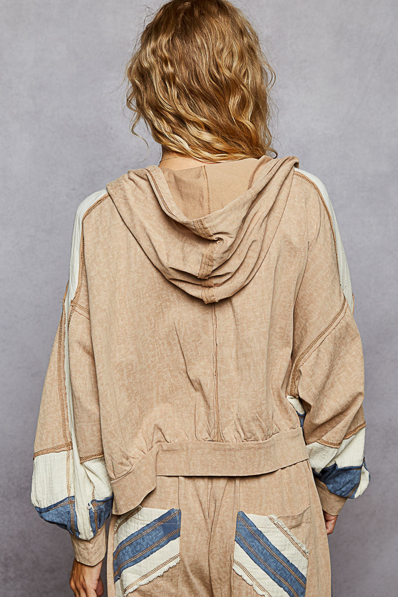 Latte Balloon Sleeve Hoodie Jacket