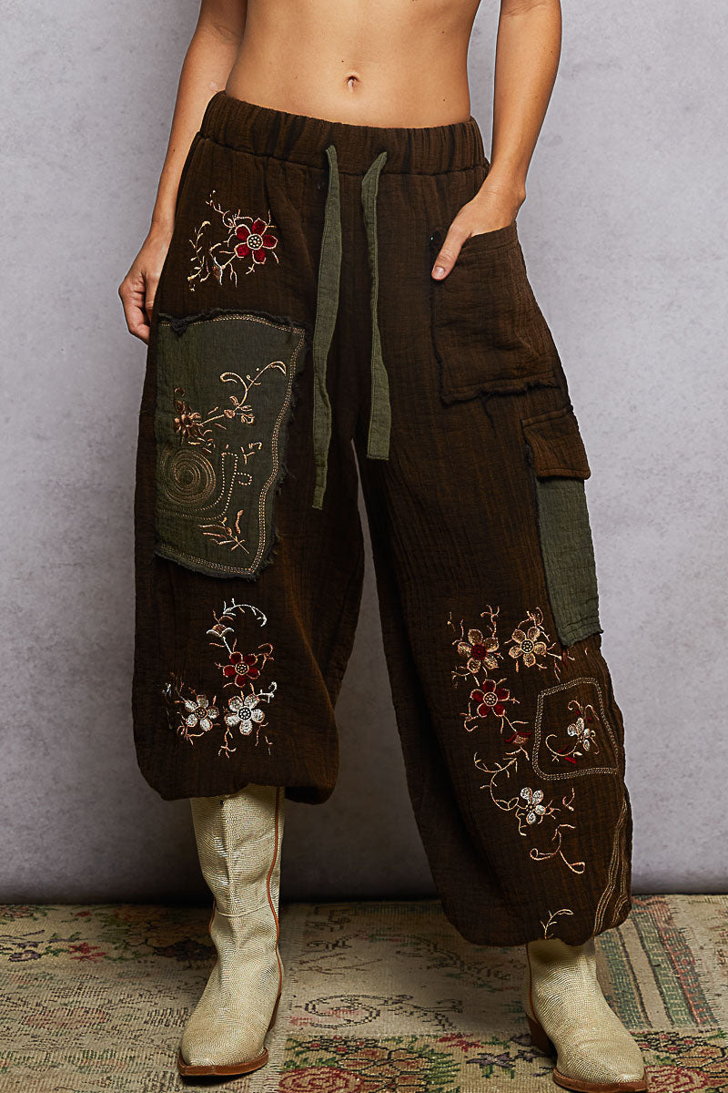 Black Embroidery Cotton Gauze Pant