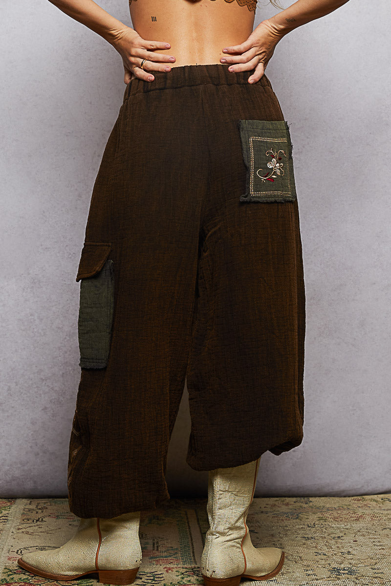 Black Embroidery Cotton Gauze Pant