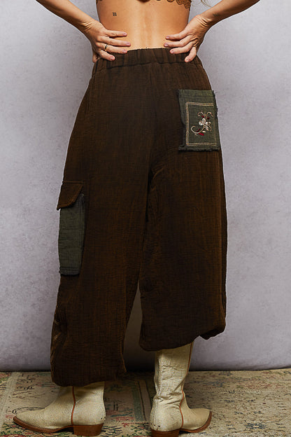 Black Embroidery Cotton Gauze Pant