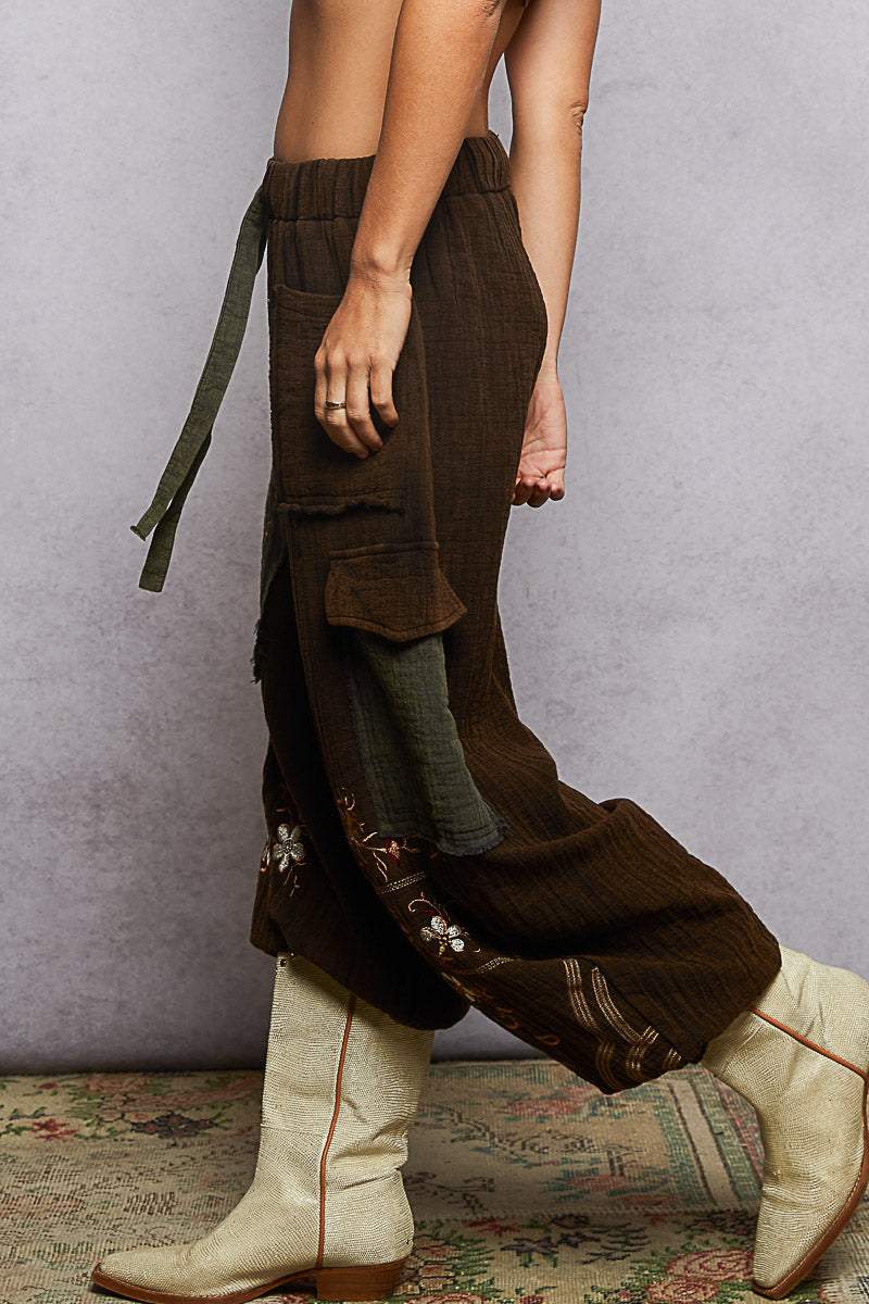 Black Embroidery Cotton Gauze Pant