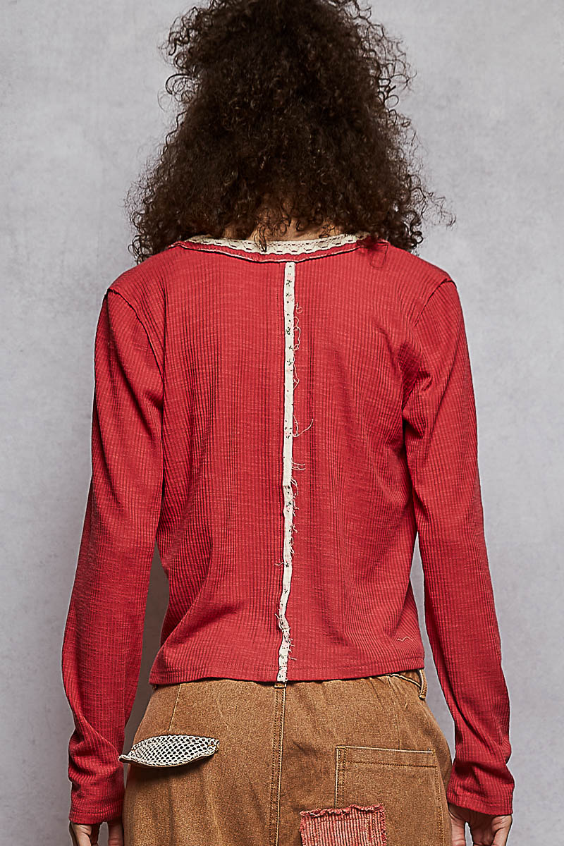 Raspberry Rose Ribbed Henley Top