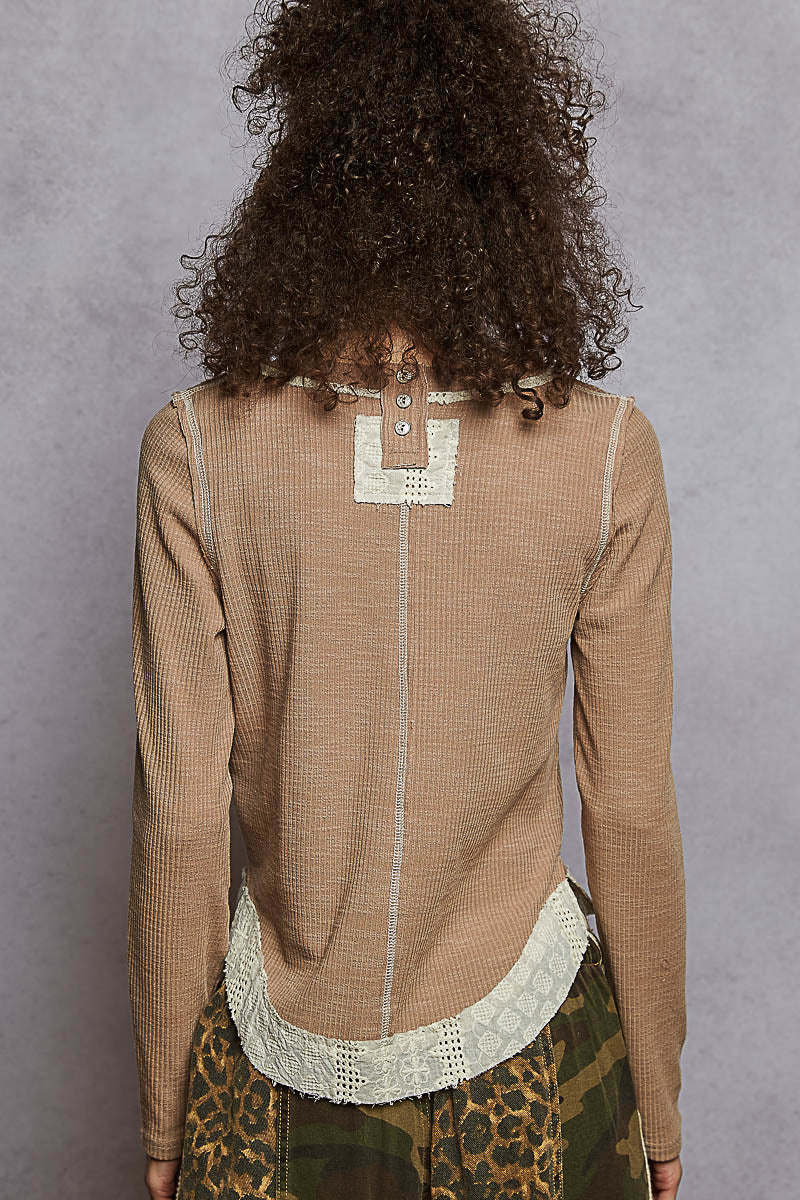 Mocha Ribbed Round Neck Top