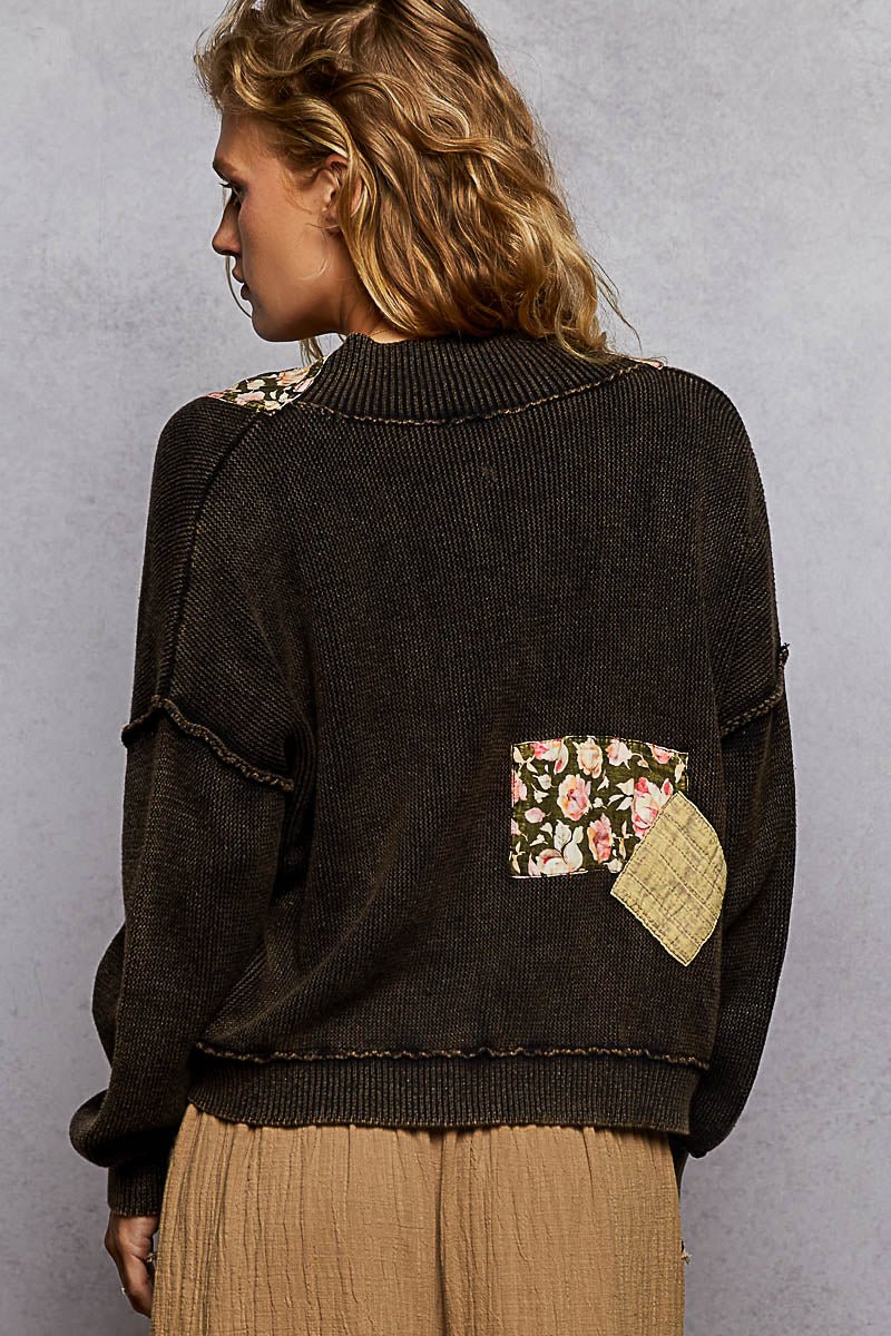 Black Patched Long Sleeve Cardigan - Vintage Vault Boutique